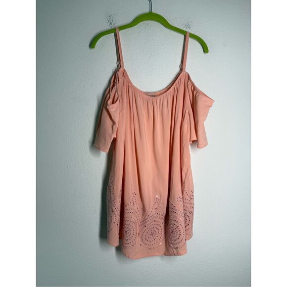 Torrid Peach Challis Eyelet Border Cold Shoulder Casual Top Womans Size 2X - Picture 4 of 11